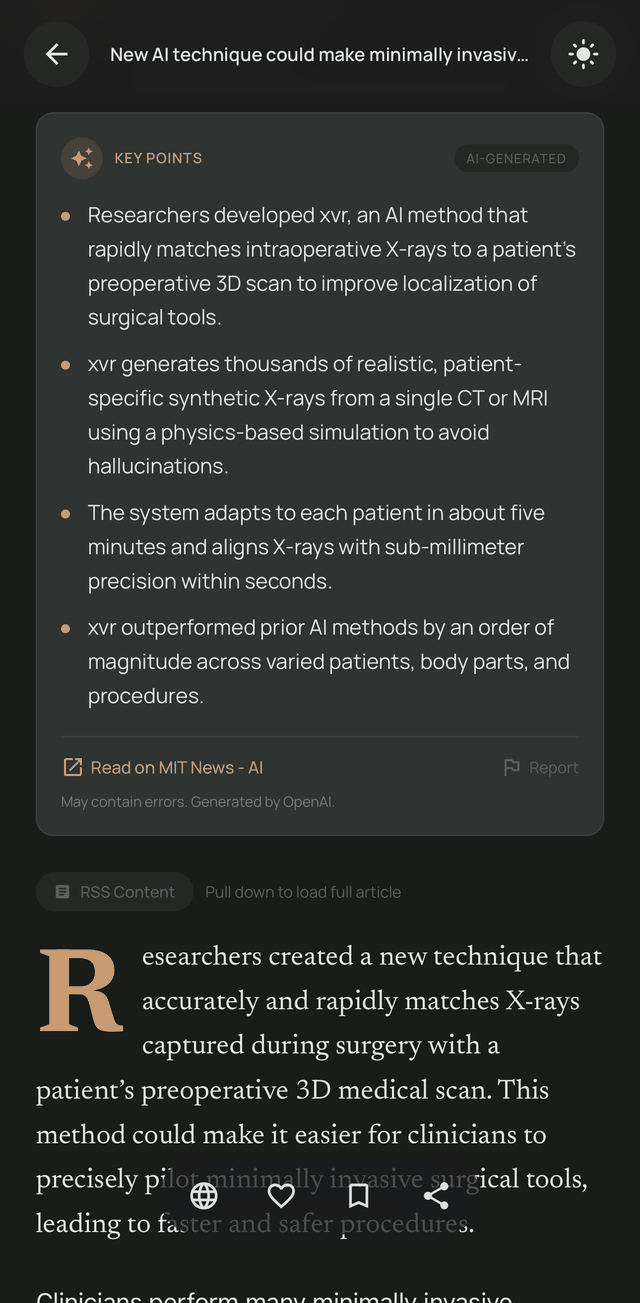Lumio Key Points: an AI-generated bullet summary above the article, labelled and reportable